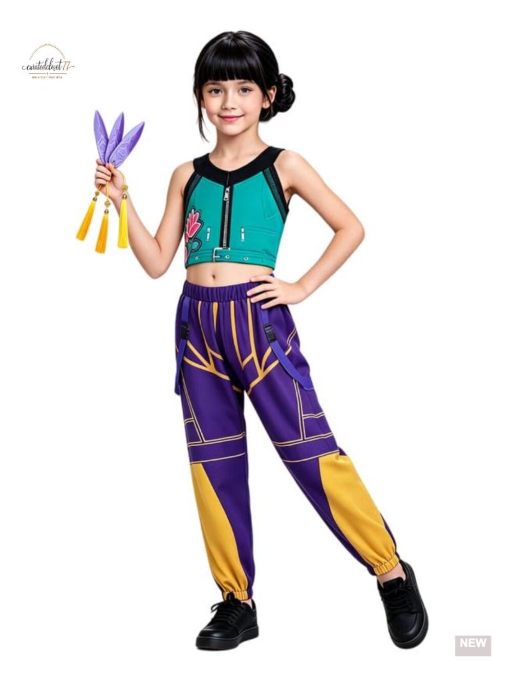 Kids Girls Kpop Halloween Cosplay Costume 3PC Crop Top Jogger Pants